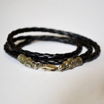 Фото многослойный кожаный браслет с драконом из нейзильбера