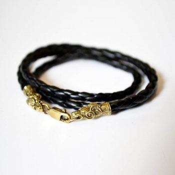 Фото многослойный кожаный браслет с драконом из латуни